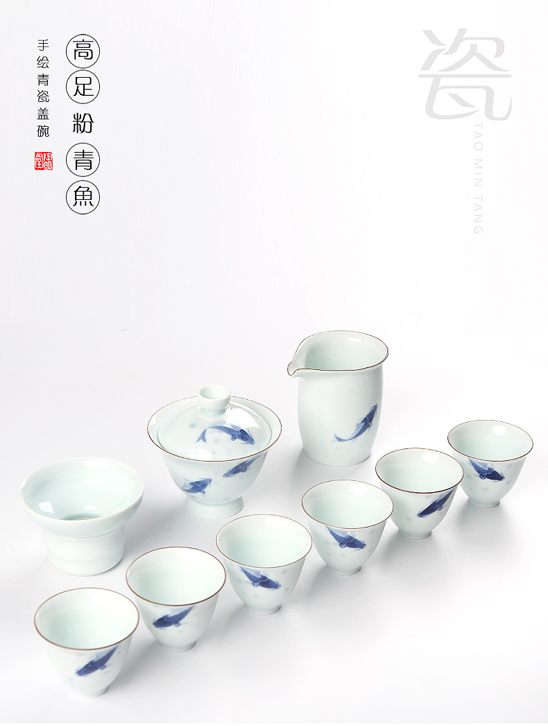 TaoMingTang blue and white porcelain tea sets ceramic kung fu tea set of pure hand - made teapot teacup make tea the whole household