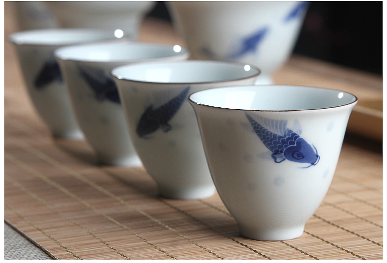 TaoMingTang blue and white porcelain tea sets ceramic kung fu tea set of pure hand - made teapot teacup make tea the whole household