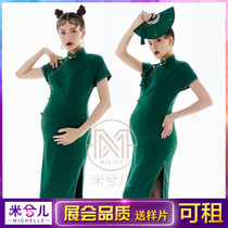 856 Exhibition new shadow building pregnant woman photographed clothing pregnancy Write a real pregnancy mother Clothes National Tide Retro Qipao Hire