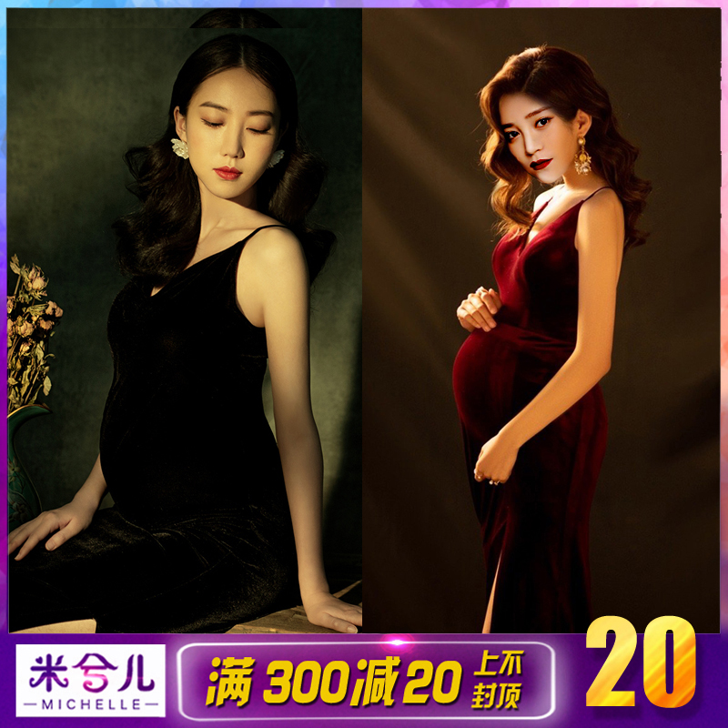 Pregnant women photo clothing studio shooting sexy velvet split sundress expectant mommy pregnant pose clothes 8209