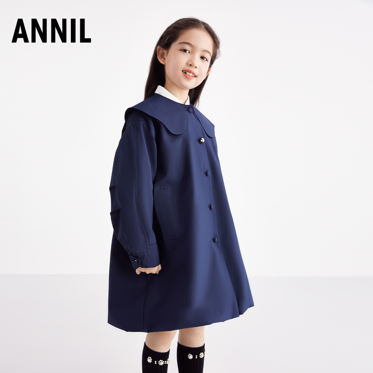 ANNIL Annai Children's dress 2023 fall girl double cloth in the middle of a loose-fitting style jacket Fashion-Taobao