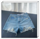 European and Korean version 2025 summer new product light blue ripped high waist denim shorts tassel raw edge hot pants wide leg pants for women