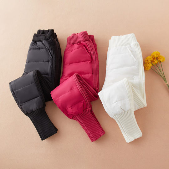 European Station High Waist Down Pants Women's Outerwear Stretch Slim Thick White Duck Down Cotton Pants 2024 Winter Women