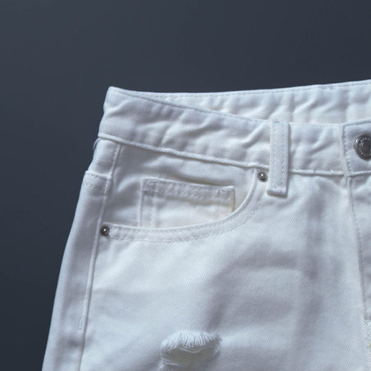 Hong Kong fashion brand European goods Korean version 2024 summer new white mid-low waist ripped denim shorts wide-leg pants hot pants