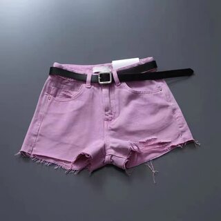European-Style Korean Version of Taro Purple-Pink High-Waisted Ripped Frayed Denim Shorts, Slimming, Versatile, Loose Wide-Leg Pants for Women