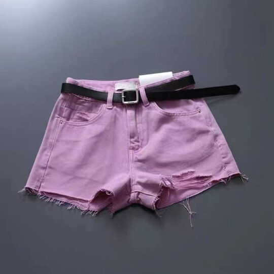 European-Style Korean Version of Taro Purple-Pink High-Waisted Ripped Frayed Denim Shorts, Slimming, Versatile, Loose Wide-Leg Pants for Women