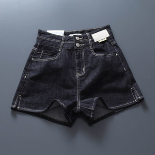 European and Korean Style 2024 Summer New Arrivals High-Waisted Black Stretchy Loose Denim Shorts Wide-Leg Pants for Women