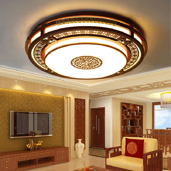 Modern Chinese ceiling lamp led round solid wood art living room lamp antique home bedroom study restaurant antique lamp