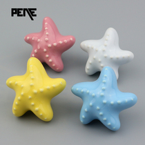 Childrens room ceramic handle blue European pastoral drawer single hole starfish shell handle cabinet wardrobe door handle