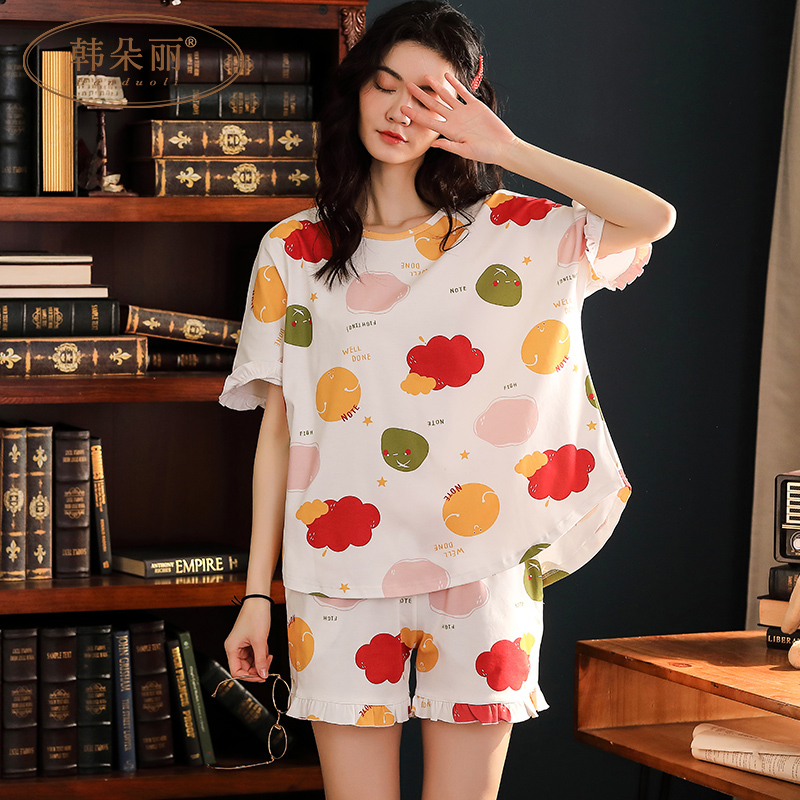 2020 mới pajama cô gái mùa hè bông tay áo ngắn giản dị hai mảnh bộ Hàn Quốc phiên bản của ngọt cỡ lớn bông nhà quần áo