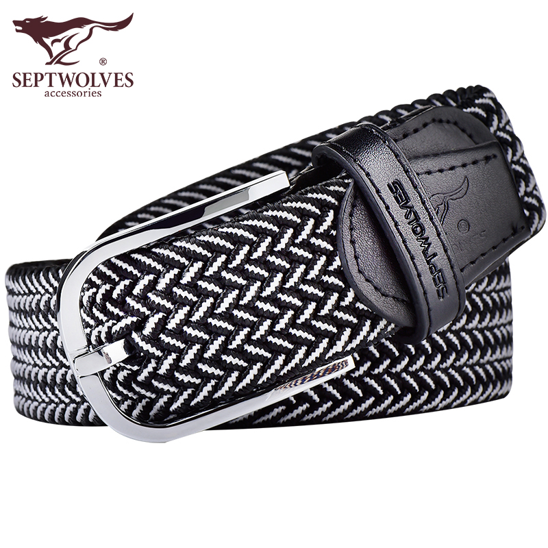 Seven Wolves Men's Needle Buckle Leather Strap Canvas Woven Belt Girl Loose Korean version Leisure Youth Jeans Belt