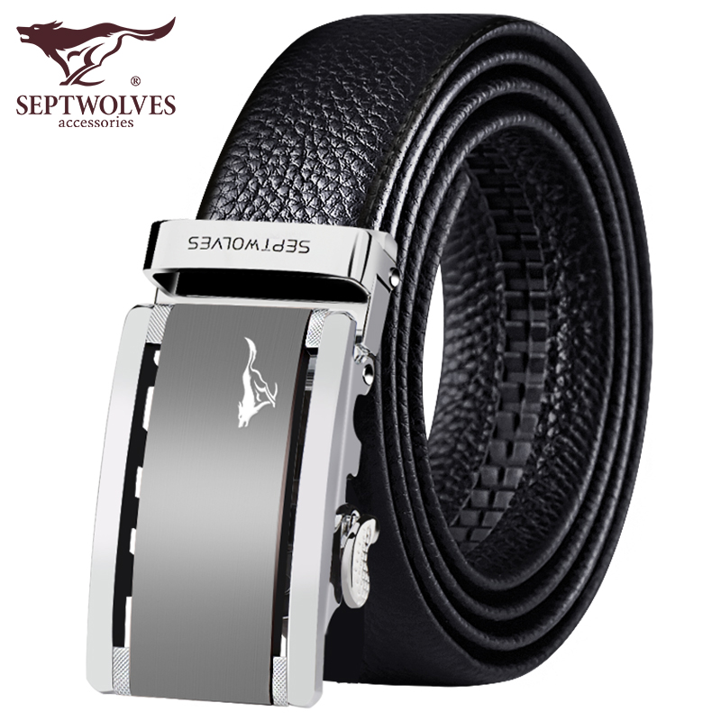 Seven Wolves Men Genuine Leather Strap Automatic Strap Head Layer Bull Leather Belt Male Business Gift Box Casual Youth Pants Strap