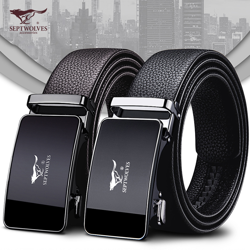 Seven Wolves Leather Belt Han Version Men Automatic Buckle Genuine Leather Pure Head Layer Bull Leather Belt Business Casual Middle Youth