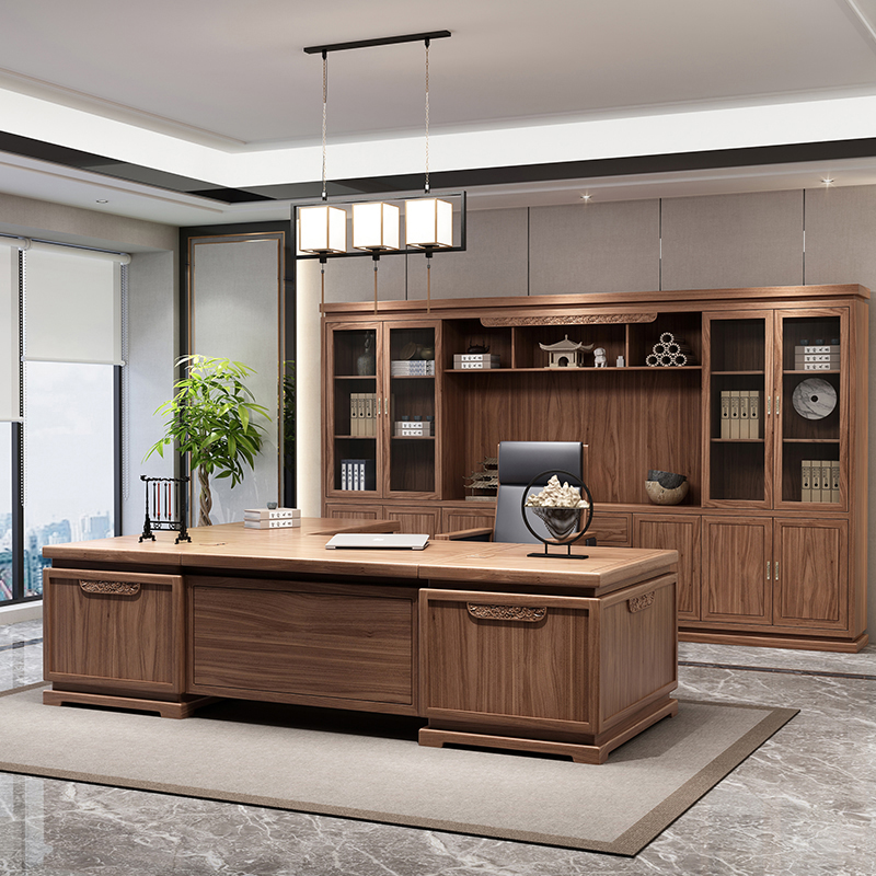 New Chinese Solid Wood Boss Table Desk High-end Modern Light Lavish Office Furniture President Table Grand Bandae Customize