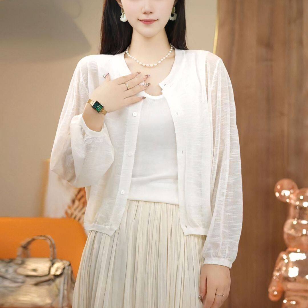 中年女装气质长袖防晒衫短外套夏季薄款时尚单排扣针织空调衫上衣