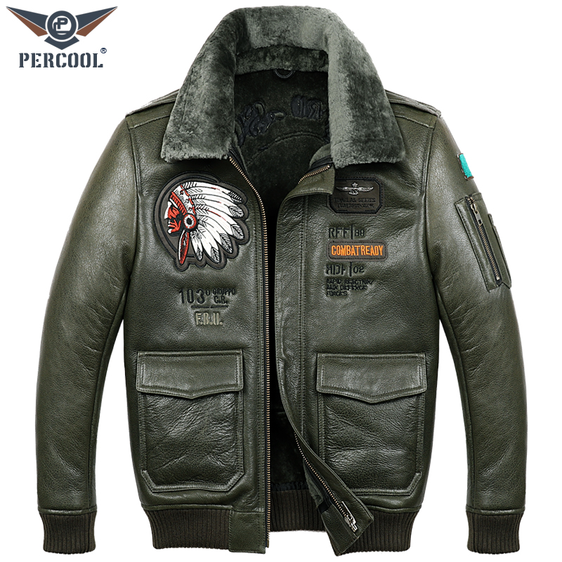 Australia imported original ecological fur one flight suit leather jacket men's coat sheepskin leather leather embroidery fur