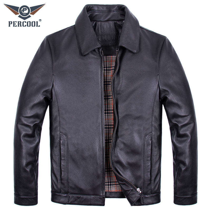 Head Layer Cow Leather Leather Clothing Middle-aged Men's Clothing Business Casual Turnover Genuine Leather Jacket Autumn Winter New Black Leather Jacket Thickness