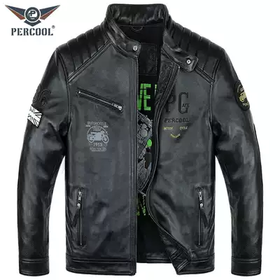 Handsome leather leather clothes young men's motorcycle models first layer cowhide leather jacket stand-up collar short old leather jacket autumn and winter