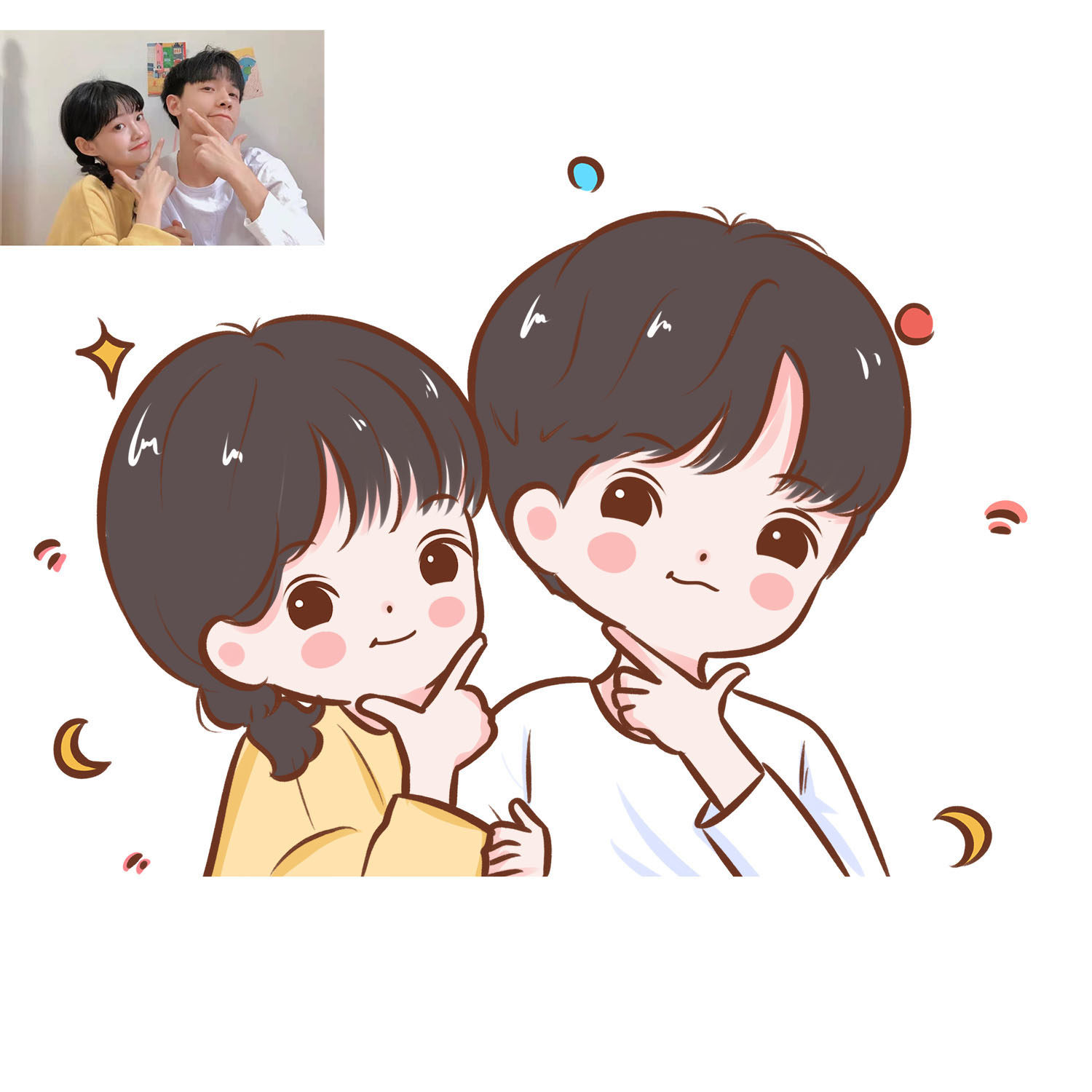 Hand-painted Q Version Cute Avatar Couple Avatar Custom Live-action Photo Turn Cartoon Cartoon Cute version portrait customizing 