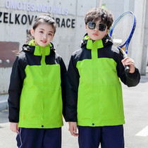 Childrens jacket warm jacket mens and womens autumn and winter wear large and medium class uniforms childrens wear three-in-one two-piece set detachable