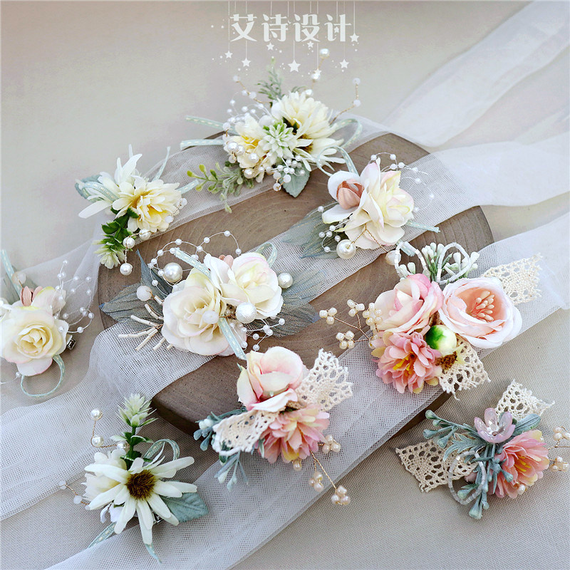 Mori super fairy bride wrist flower fresh bridesmaid sister group hand tied garland marriage children flower hairpin headband