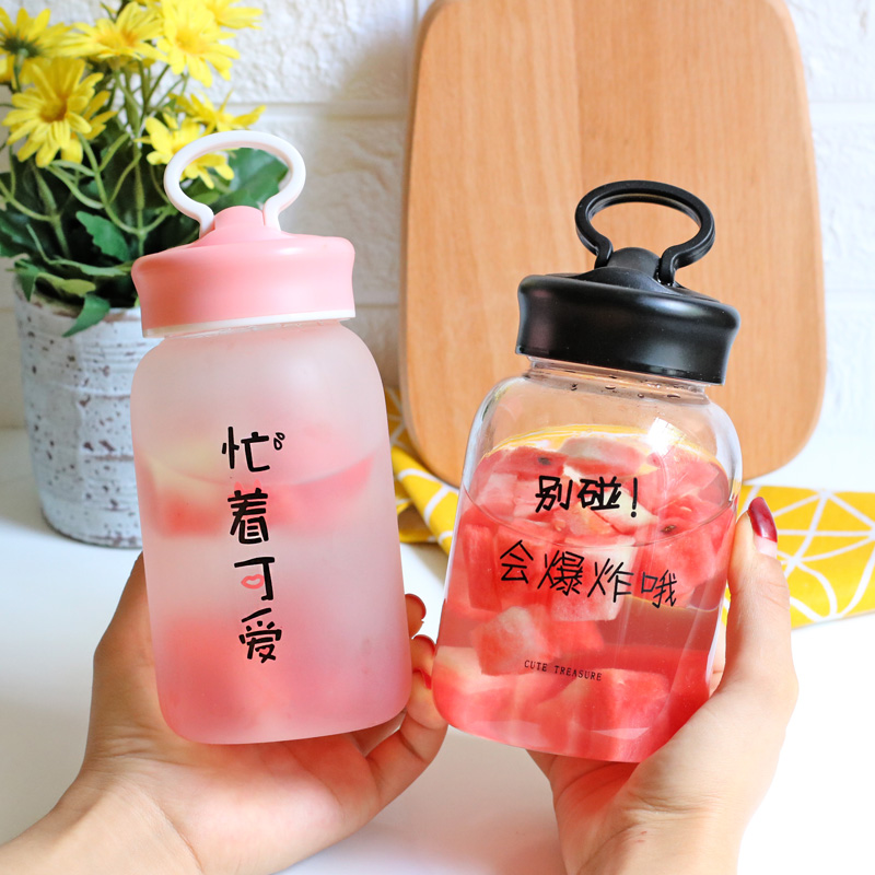 Glass male and female students Korean version of large capacity water cup couple cute bracket creative matte fresh handy cup