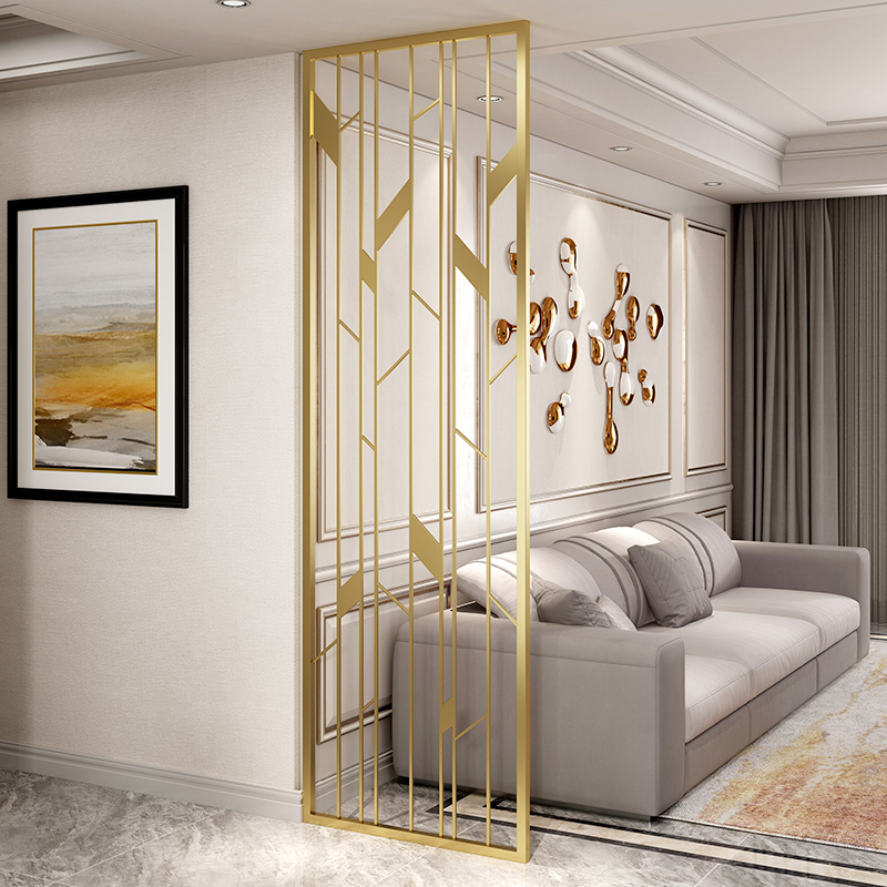 Custom Nordic stainless steel screen wrought iron cutout partition simple modern light luxury titanium entrance Chinese living room