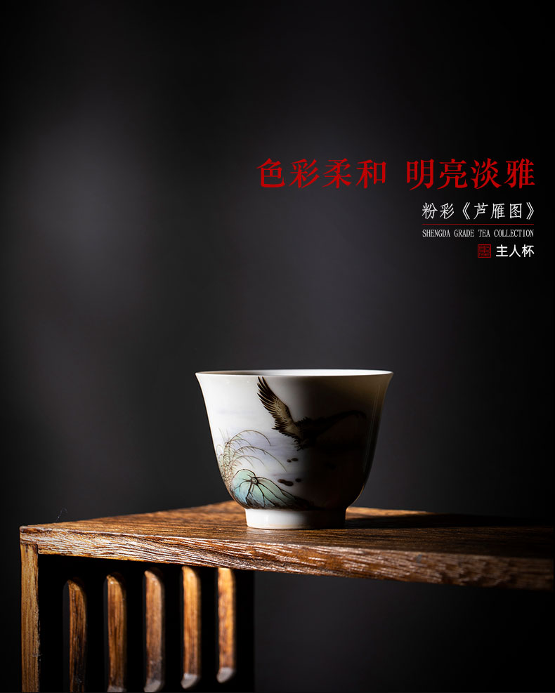 Holy big pure hand - made ceramic kung fu tea powder enamel LuYan figure masters cup sample tea cup all hand of jingdezhen tea service