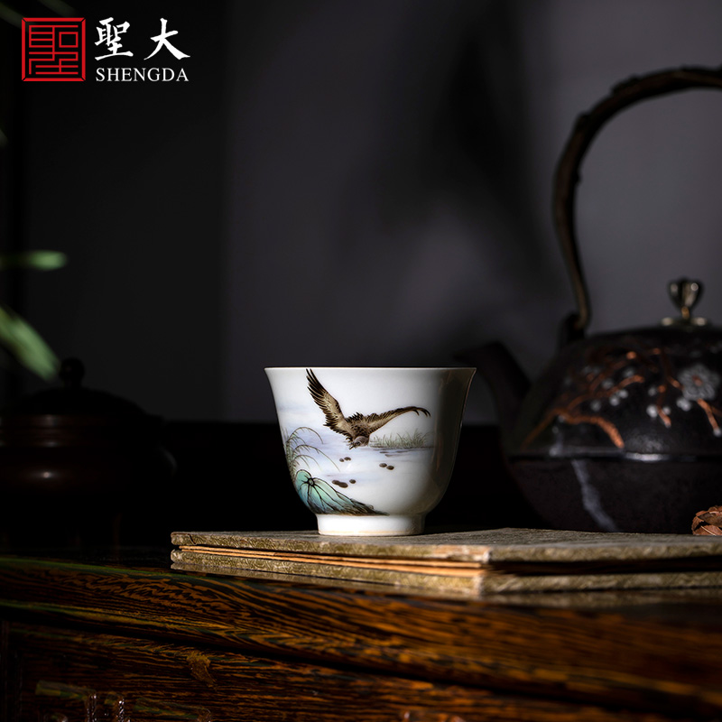 Holy big pure hand - made ceramic kung fu tea powder enamel LuYan figure masters cup sample tea cup all hand of jingdezhen tea service