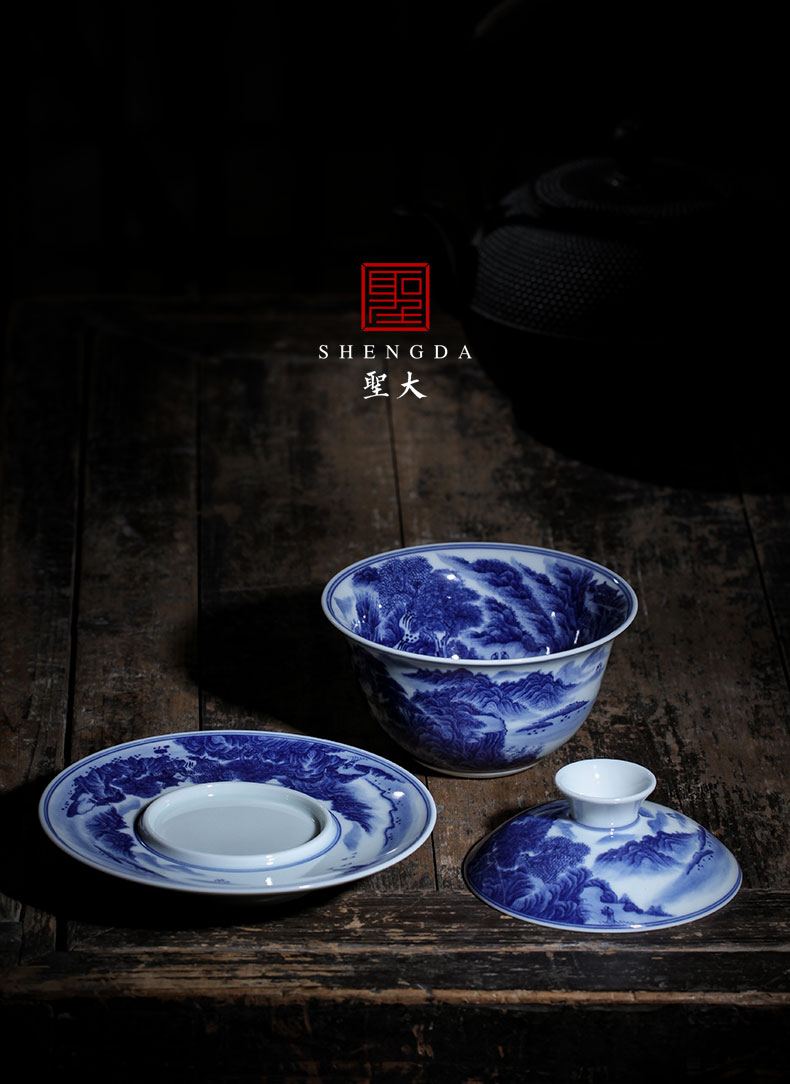 St large ceramic three tureen hand - made heavy blue on figure tureen tea bowl full manual of jingdezhen tea service