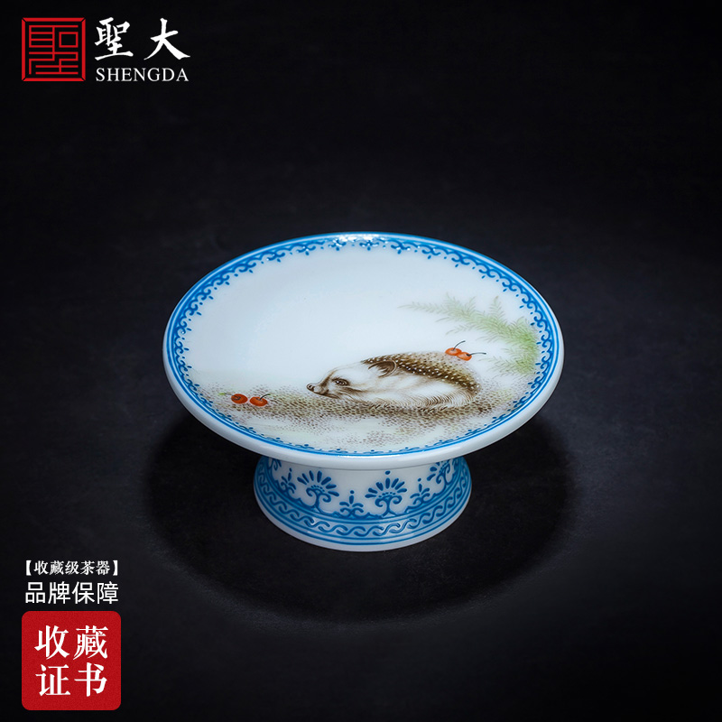 Holy big ceramic cover tora jingdezhen hand - made cui edge pastel cherry hedgehog cover furnishing articles all hand tea accessories