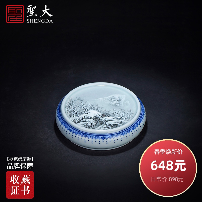 Holy big ceramic cover want friends buy hand - made color ink heap of white snow cover all hand jingdezhen tea accessories cover frame