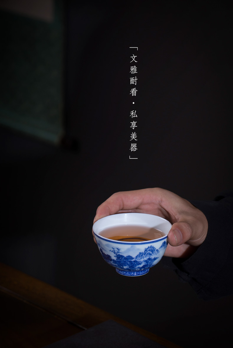 Holy big ceramic kung fu tea cups all hand landscape s master cup sample tea cup jingdezhen blue and white forest mountain tea set