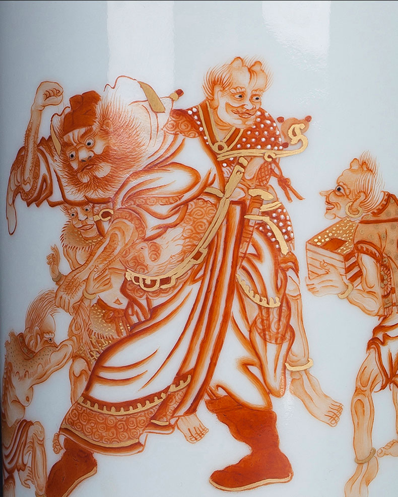 The big four hand - made ceramic alum red paint doors "ghost brush pot brush pot furnishing articles all hand jingdezhen characters