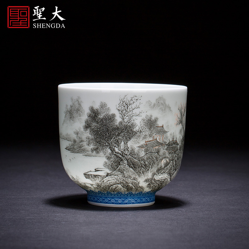 Holy big ceramic kung fu masters cup hand - made color ink cups scenery songshan temple hidden figure koubei jingdezhen tea set straight