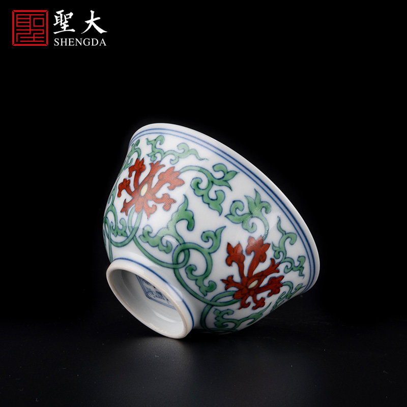 Holy big porcelain doucai bucket colors branch derived lines master cup jingdezhen high - grade tea kungfu tea cups