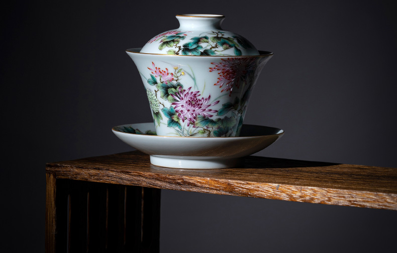 St large ceramic three tureen teacups hand - made heavy pastel flowers lanqiu by tea bowl of jingdezhen tea service by hand