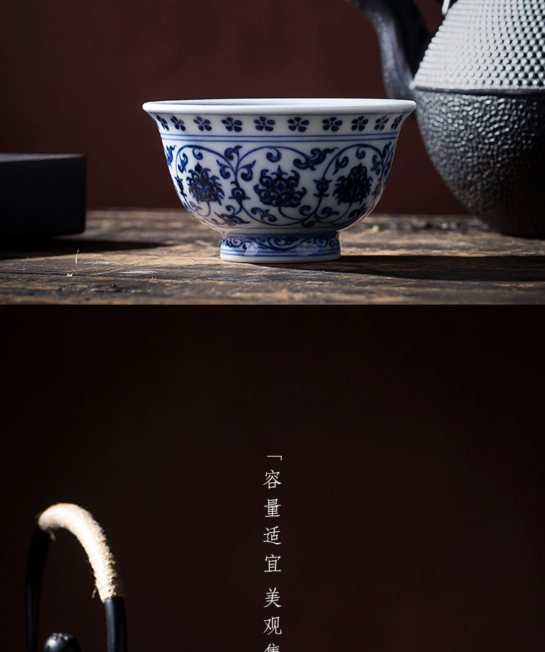 Santa teacups hand - made ceramic kungfu archaize yongle blue pressure hand cup cup all hand of jingdezhen tea service master