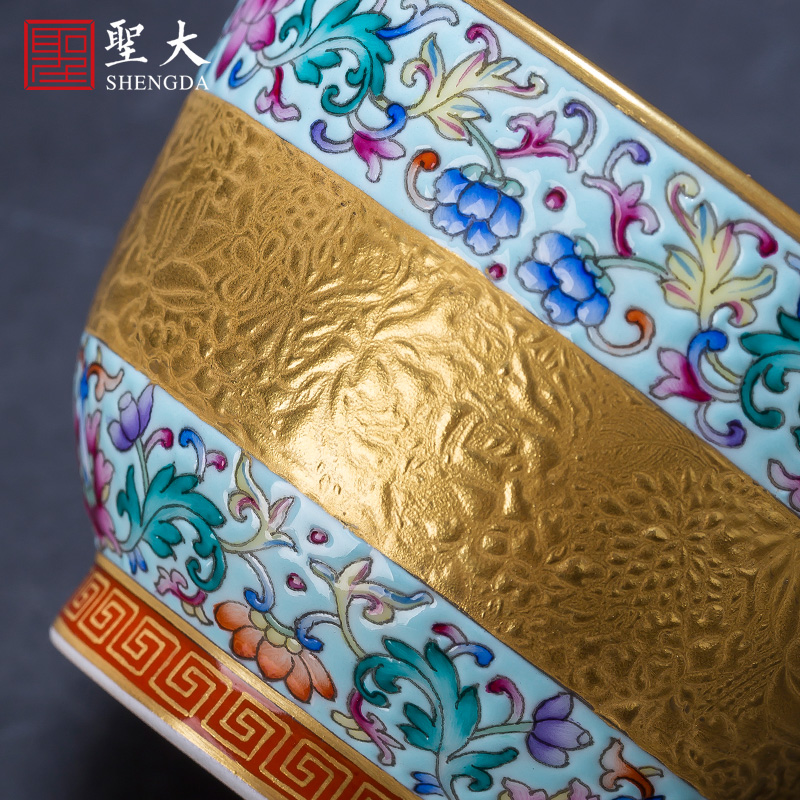 Holy big teapot hand - made ceramic kung fu enamel disc abdominal heap gold flower grain tea cozy set of jingdezhen tea by hand