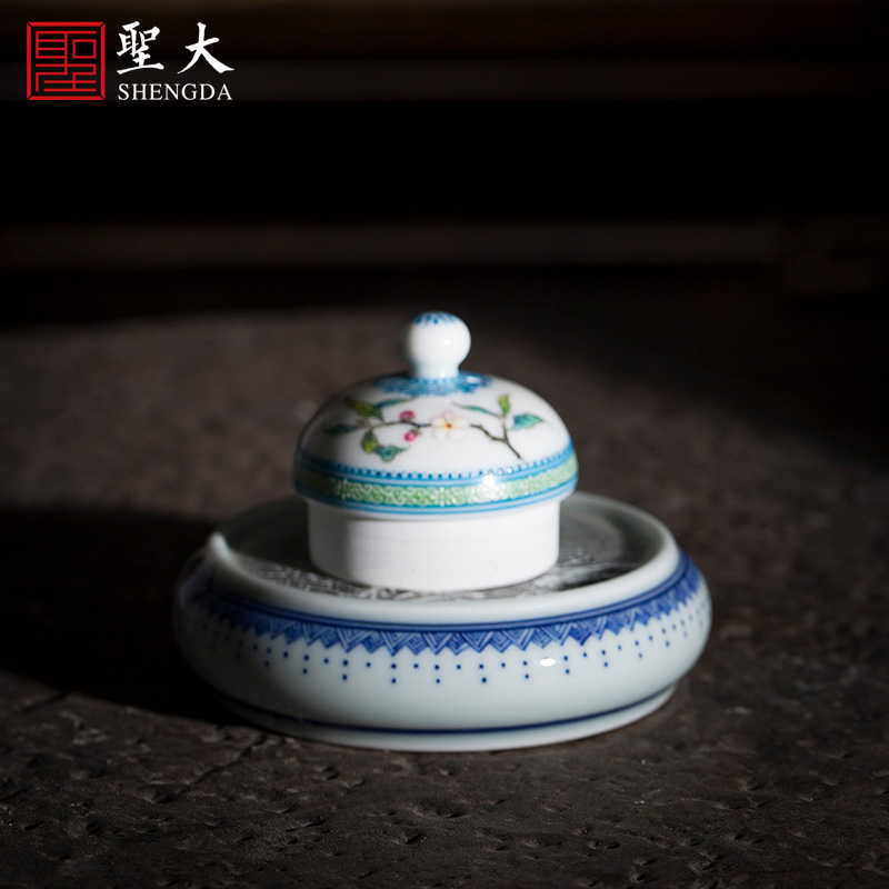 Holy big ceramic cover want friends buy hand - made color ink heap of white snow cover all hand jingdezhen tea accessories cover frame