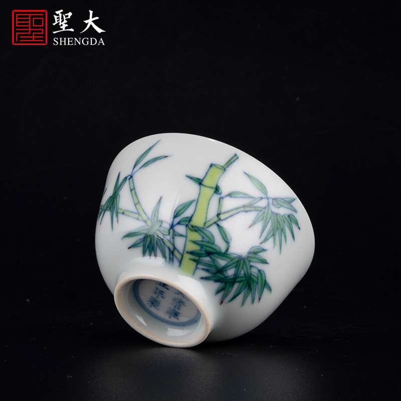 St green color bamboo grain big blue - and - white porcelain imitation yongzheng small tea round master cup jingdezhen high - grade tea cups