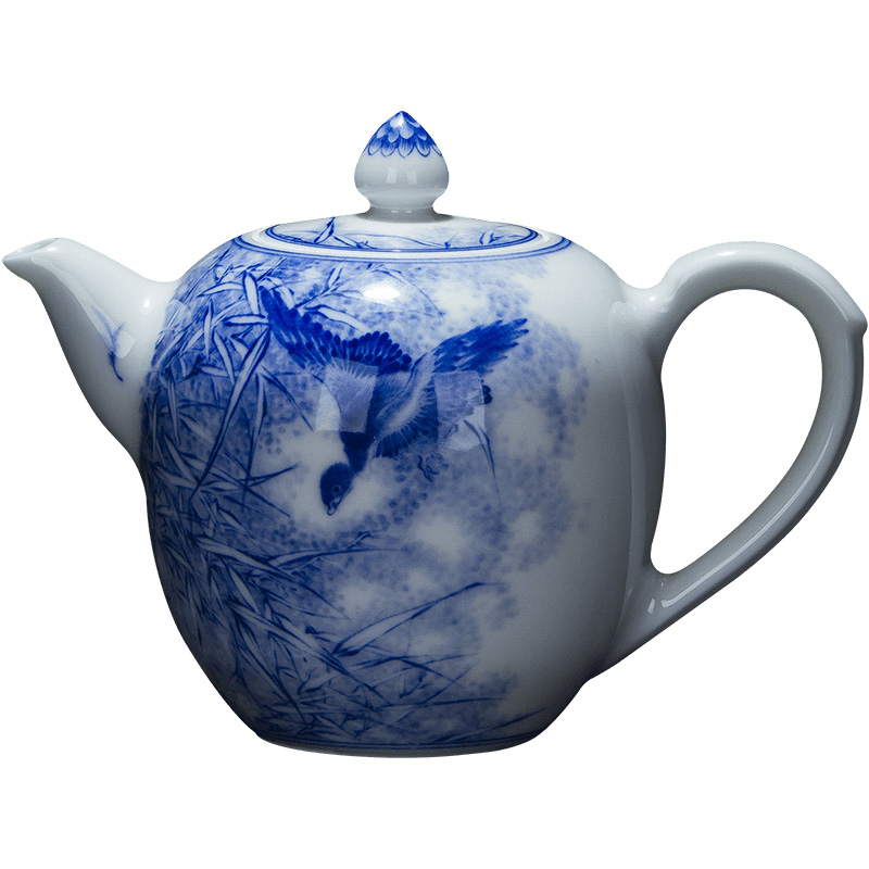 Holy big teapot hand - made ceramic kung fu king of blue and white porcelain imitation step LuYan figure teapot full manual of jingdezhen tea service