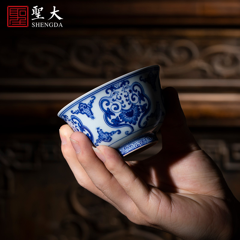Santa teacups hand - made ceramic kungfu jingdezhen blue and white real talent phoenix blessing maintain master cup sample tea cup tea sets