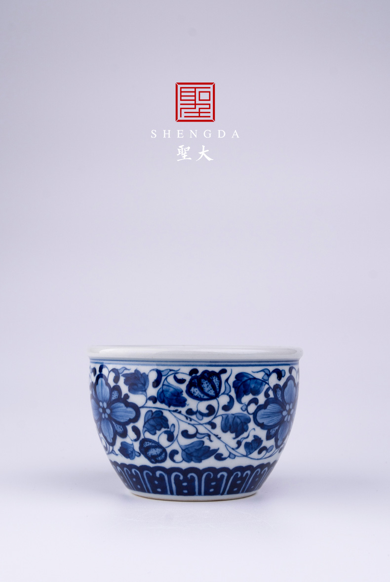 Holy big blue - and - white porcelain lotus petals edging around branch lines lie fa cup pure manual hand - made flowers jingdezhen kung fu tea cups