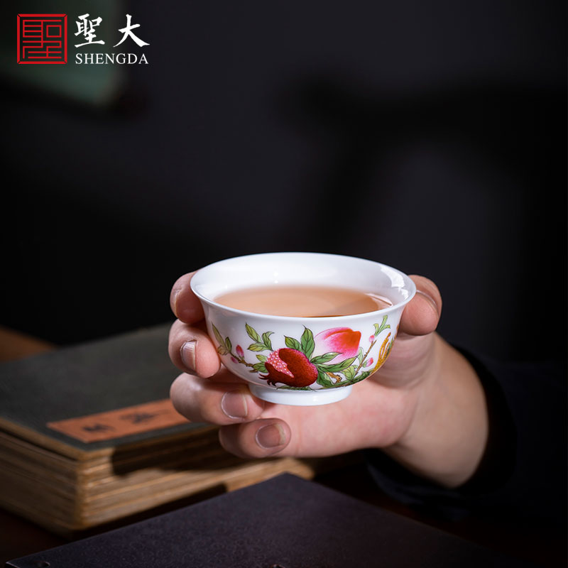 Holy big ceramic teacups hand - made colored enamel kung fu fu lu shou master cup sample tea cup all hand of jingdezhen tea service