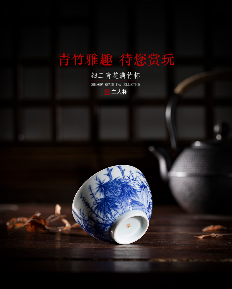 St the ceramic kung fu tea master cup pure manual hand - made details jingdezhen blue and white bamboo cup tea by hand