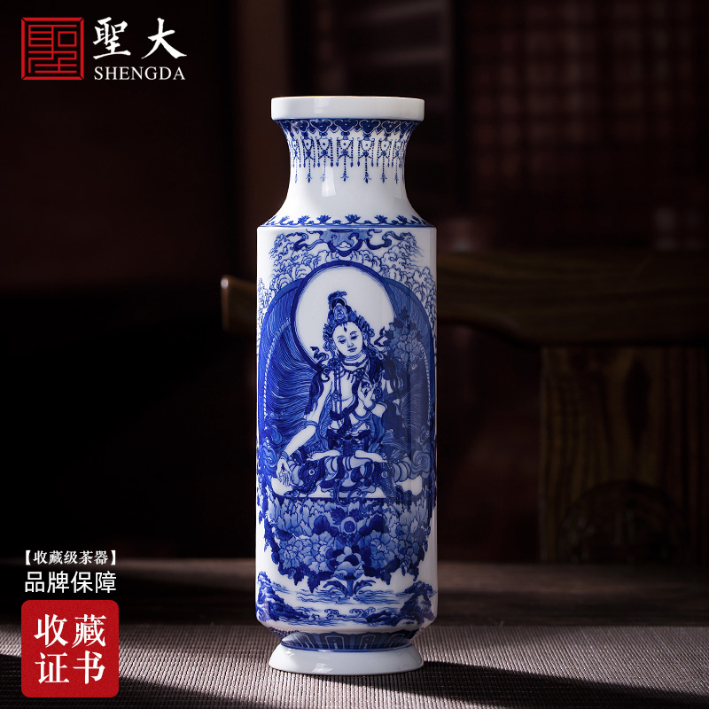 The large blue and white white tara ceramic curios hand - made wooden stick bottles of jingdezhen porcelain floret bottle act The role ofing is tasted furnishing articles