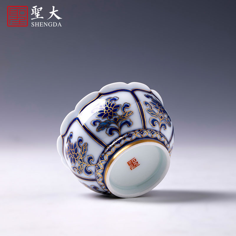 St big blue and white paint lotus flower koubei teacups hand - made ceramic kung fu masters cup sample tea cup of jingdezhen tea service