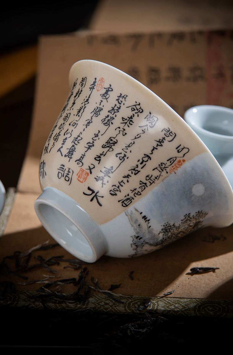 St large ceramic three tureen teacups hand - made of new color landscape to bowl full manual of jingdezhen tea service