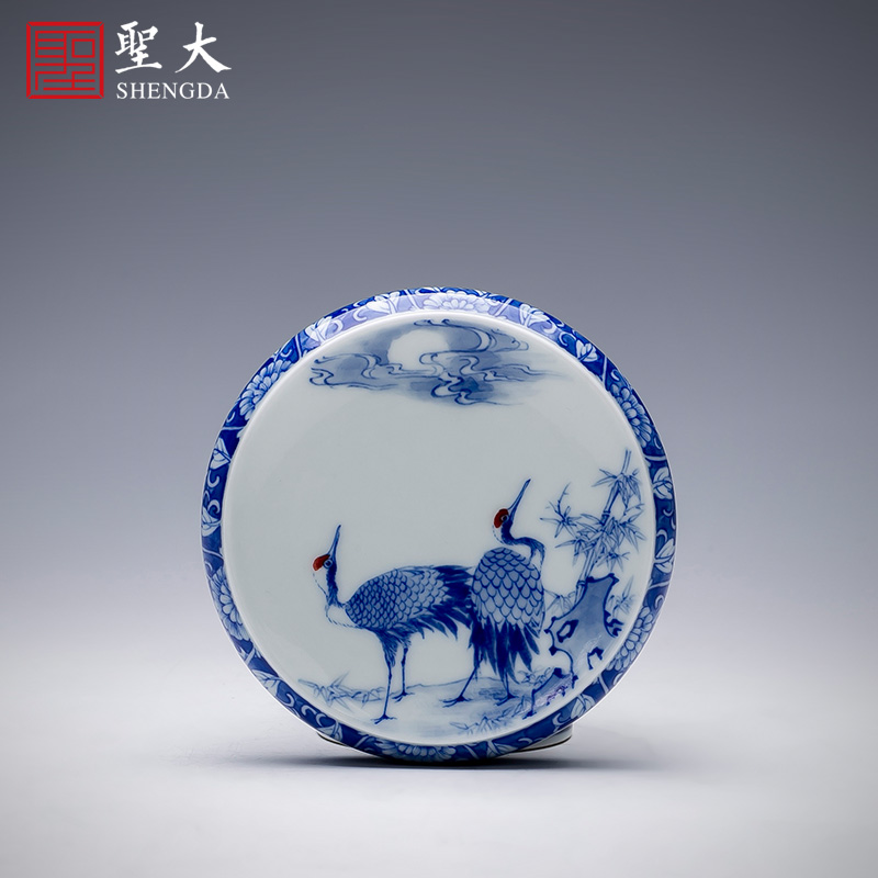 The big buy blue and white moonlit double crane, hand - made ceramic cover cover all hand jingdezhen kung fu tea accessories cover holder frame